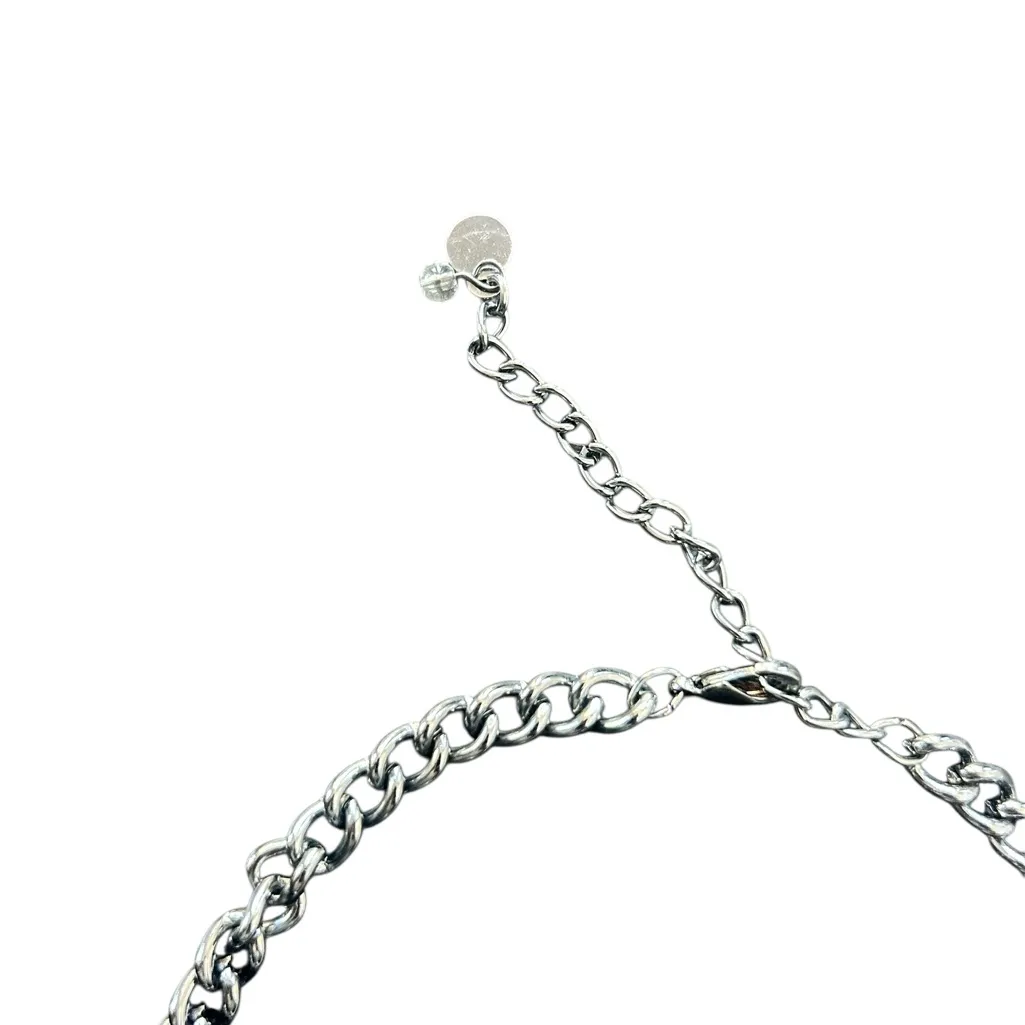 Vera Wang Gunmetal Bib Necklace w Rows of Crystals in Pinks & Clear, 18 Inches - Image 2