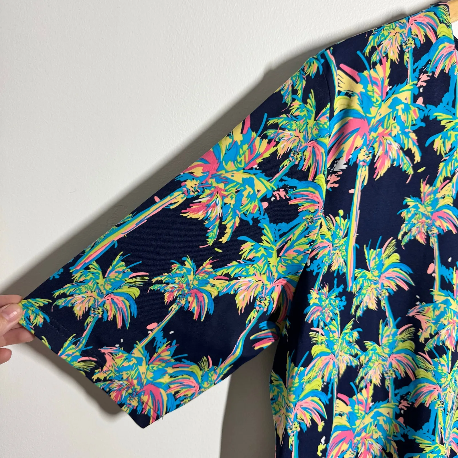 Lulu B UPF 50 Dress Women XL Quarter Sleeve Palm Tree Multicolor Preppy Beach Blue - Image 5