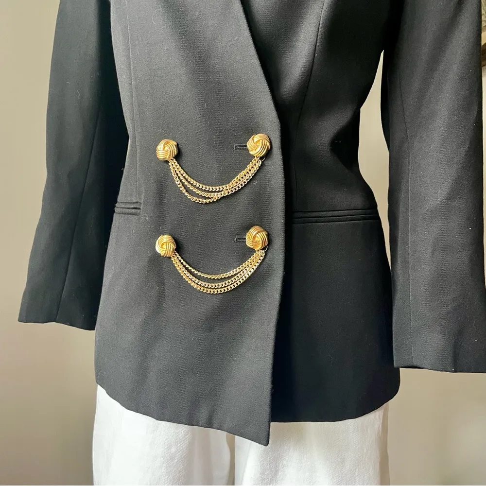 VINTAGE 1980s blazer with gold chained buttons - Kasper ASL - Image 2