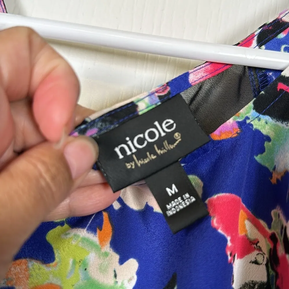 Women's Nicole Miller Multicolored Floral Sleeveless Scoop Neck Blouse EUC #2492 Black Size M - Image 5