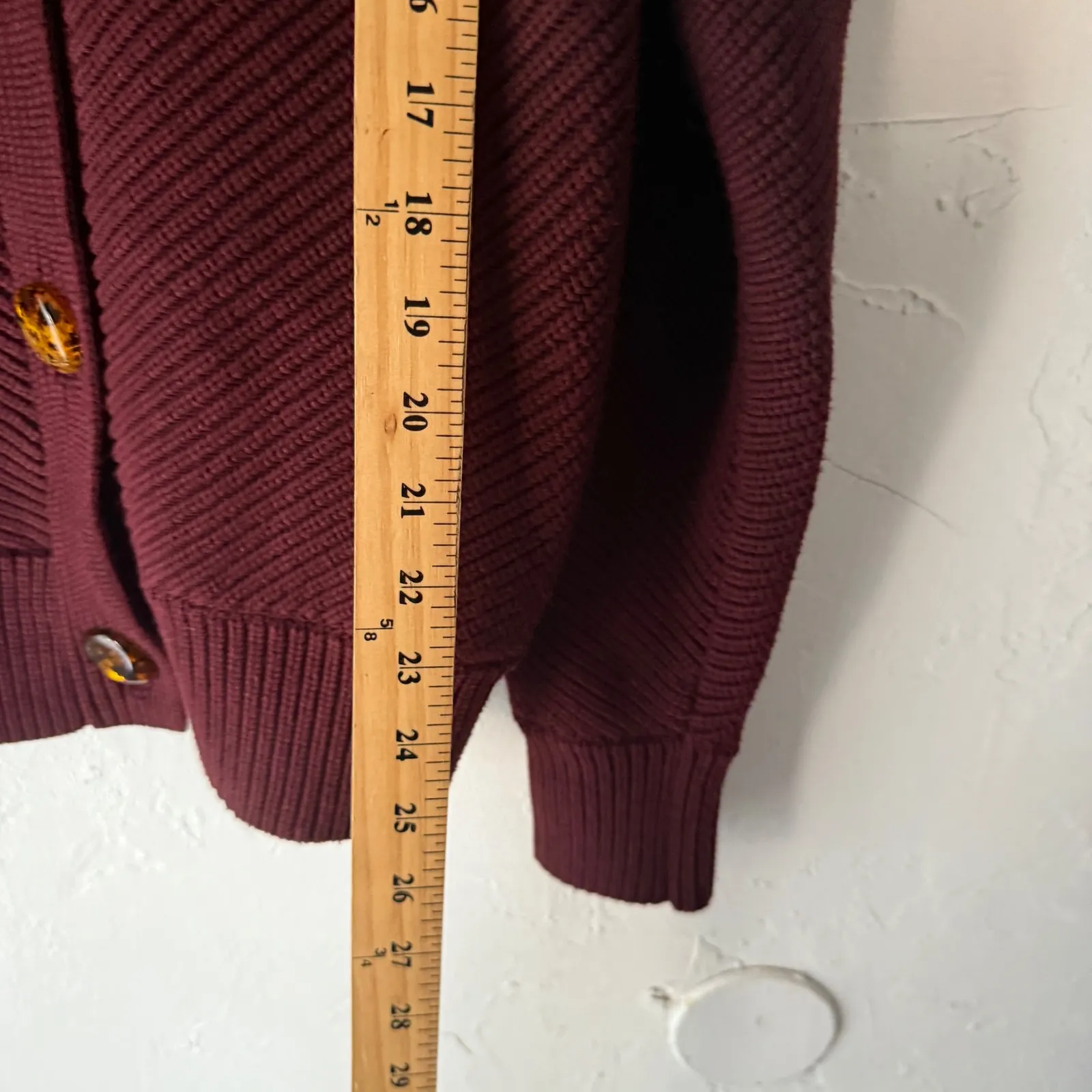 Victoria Beckham Knit Cardigan Sweater Burgundy Button Front V Neck Size 2 Large - Image 6