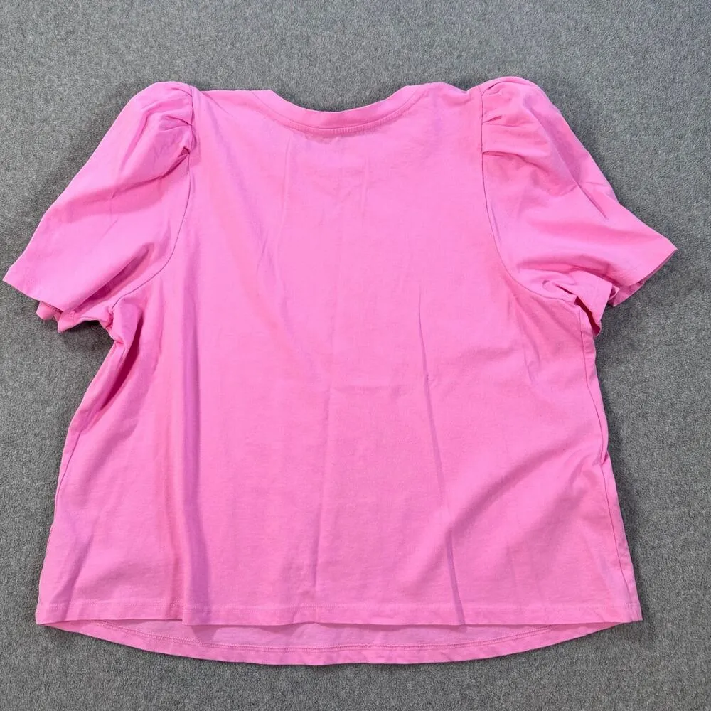 English Factory Puff Sleeve Tee Shirt Blouse Women's 2X Pink Crew Neck - Image 8
