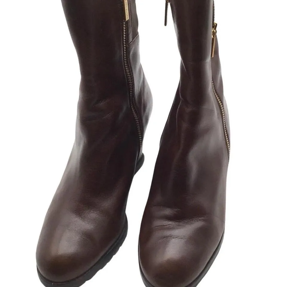 Michael Kors Dark Brown Leather Aileen Wedge Boots 9.5 - Image 2