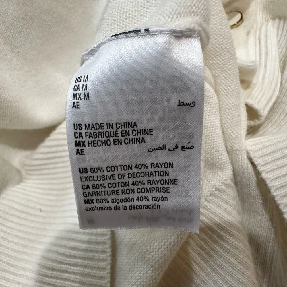 Charter Club White Floral Embroidered Ruffle Collar Cardigan Size Medium - Image 10