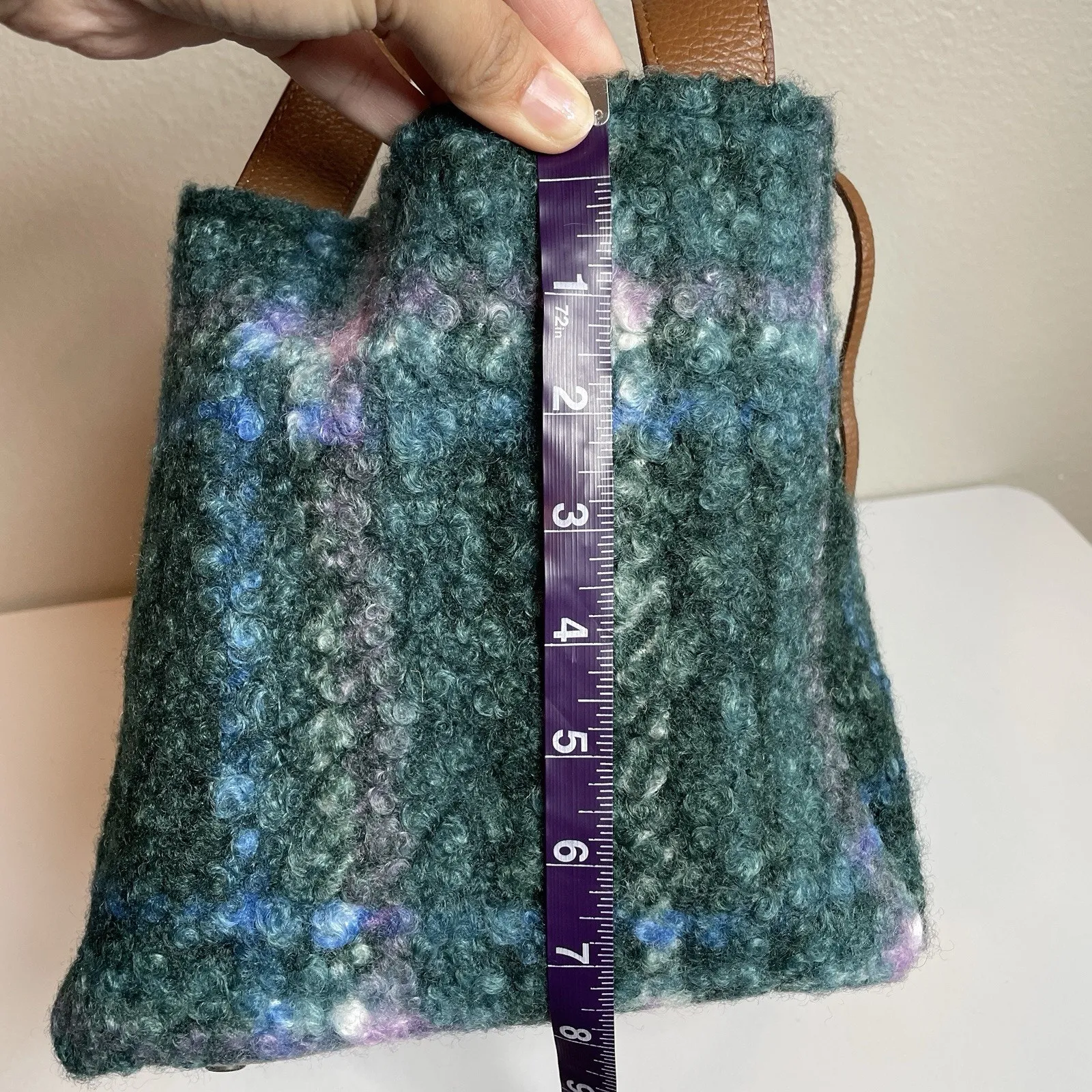 Sundance Maple Glen Teddy Plaid Tote Bag Felted Textured Pebbled Leather Green - Image 10