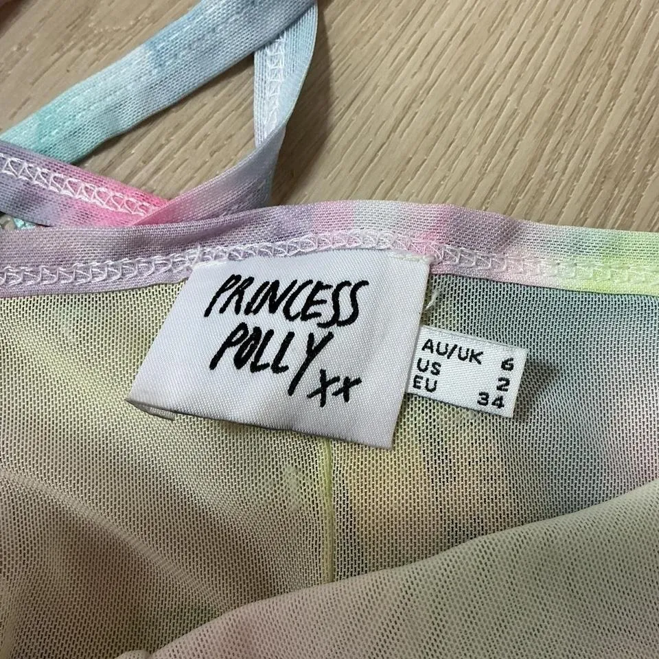 Princess Polly Watercolor Halter Top Tie Strap Sleeveless Crop Top Festival Rave - Image 5