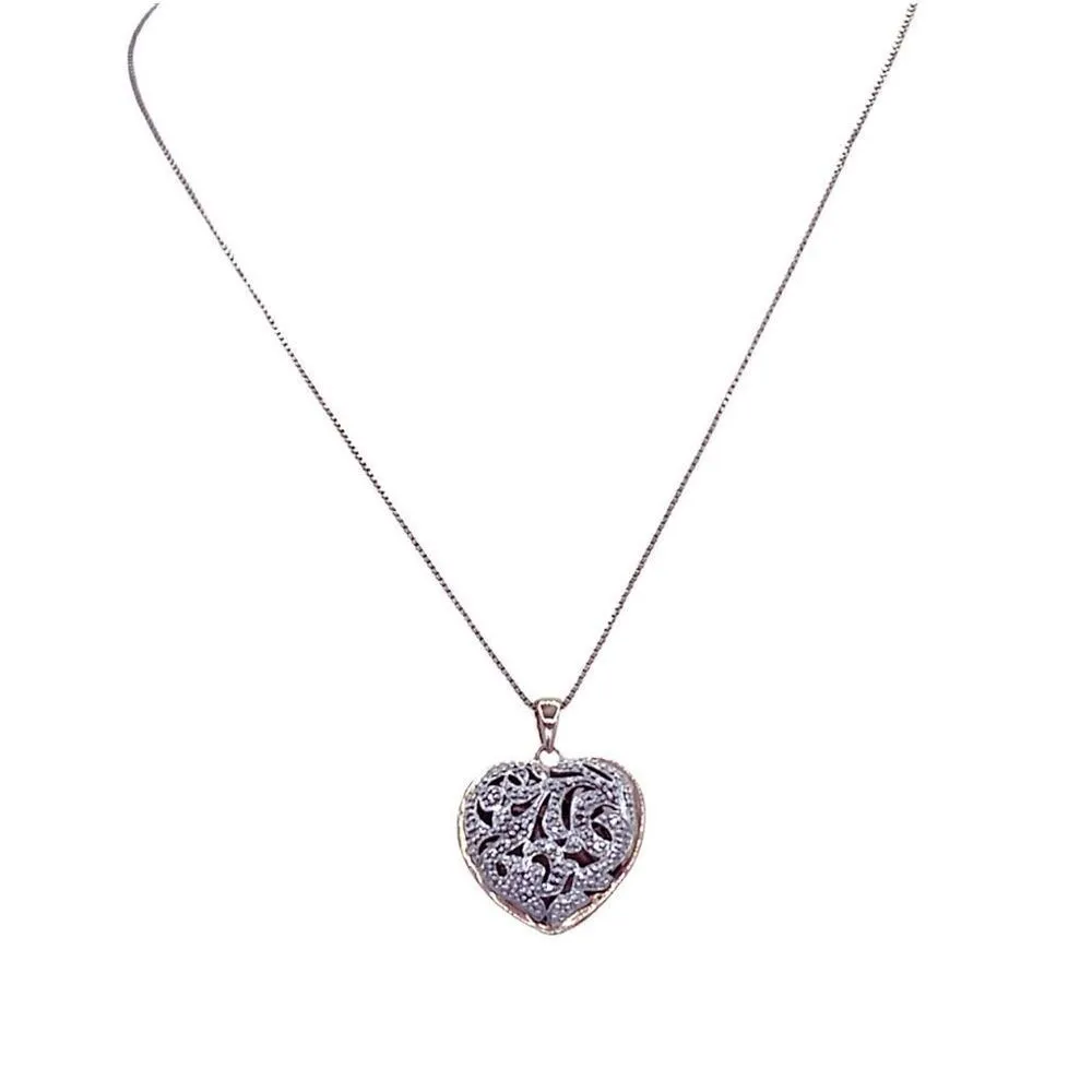 Puffy heart 2 sides cut out design sterling silver Vermeil . - Image 2