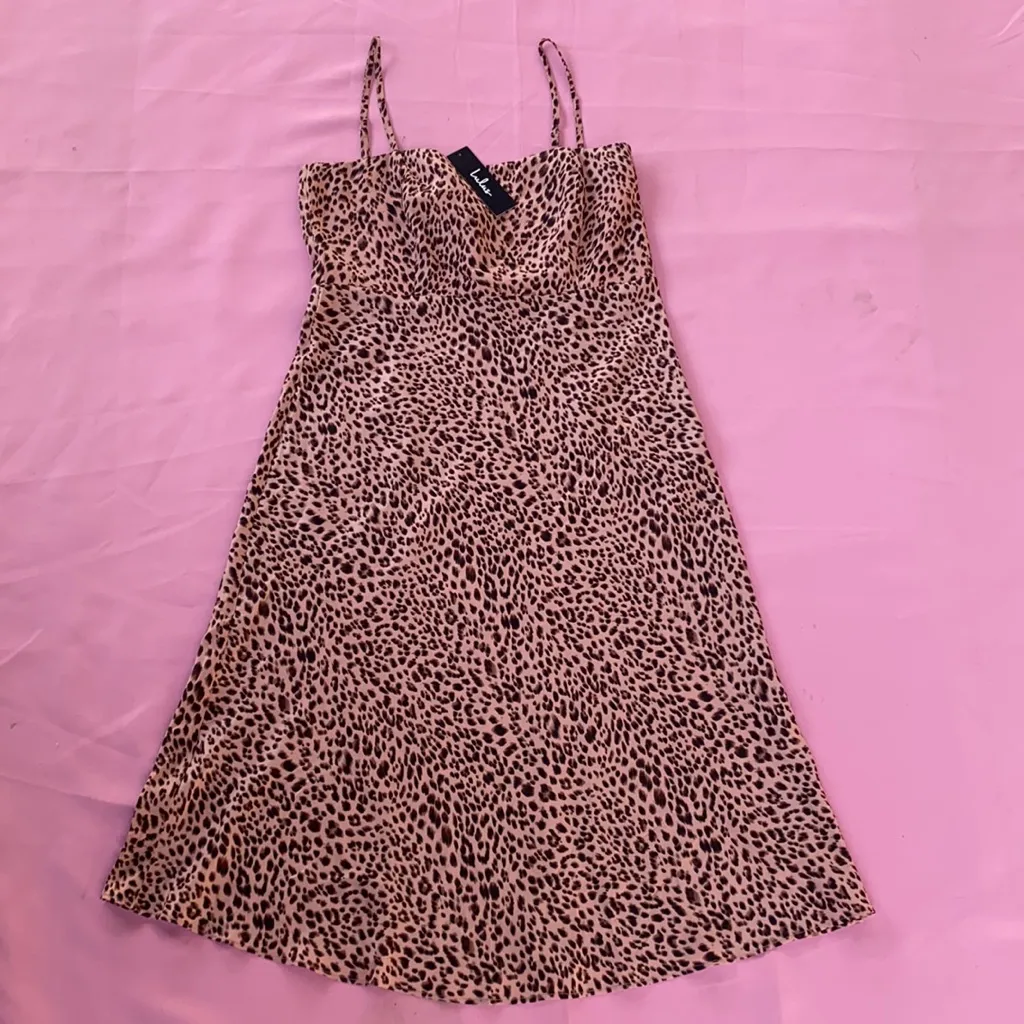 LULUS FAVES Wild Child Blush Pink Leopard Print Midi Dress Size L - Image 4
