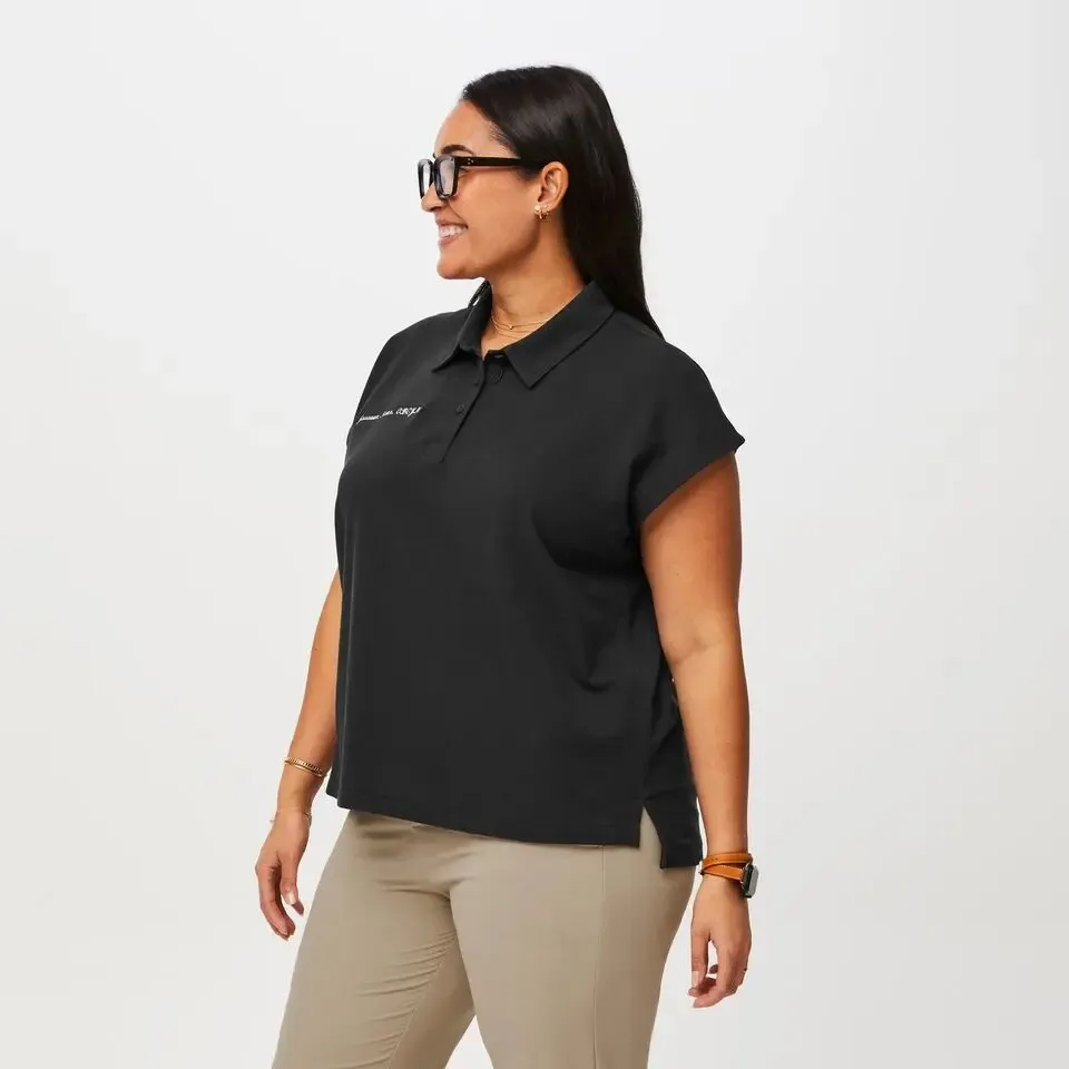 FIGS PRO Pique Drop Shoulder Polo Black Scrub Top Size XS - Image 3