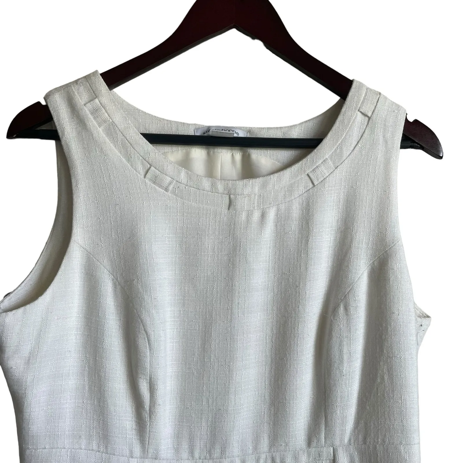 Liz Claiborne Women Shift Dress 12 Ivory Gold Tone Chain Waist Career Cocktail‎ - Image 12