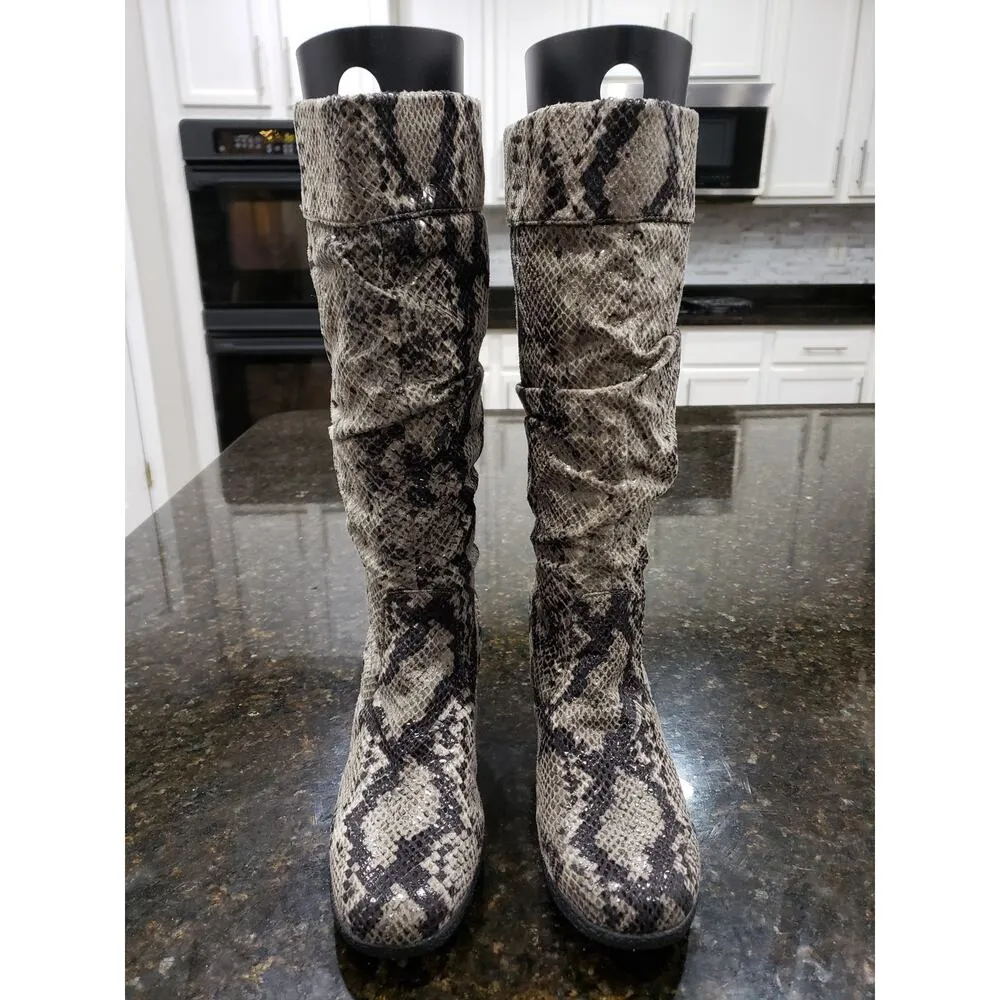 Curations High Top Boots Women's 7.5M Multi Scrunch Snake Round Toe Wedge Heel Black Size 7.5 - Image 2