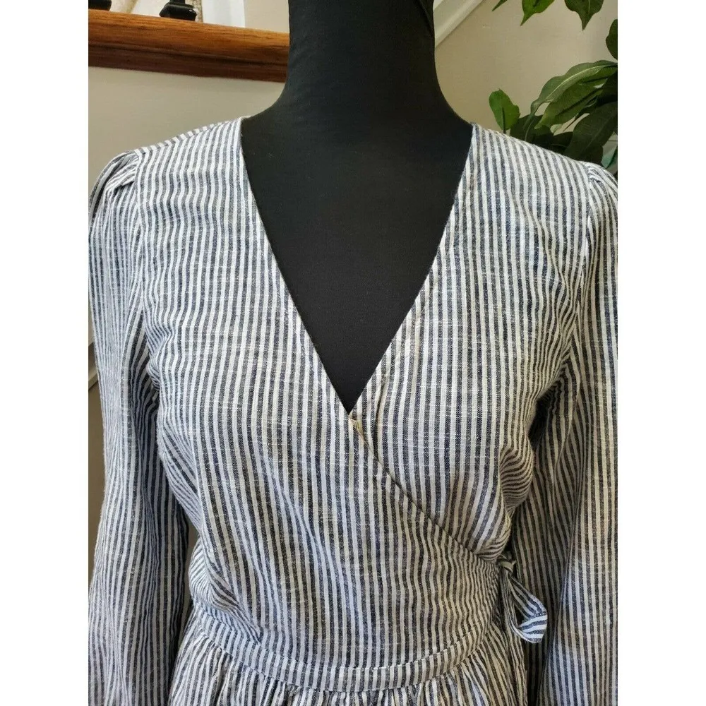Old Navy Women Black & White 100% Cotton V-Neck Long Sleeve Knee Length Dress S - Image 6