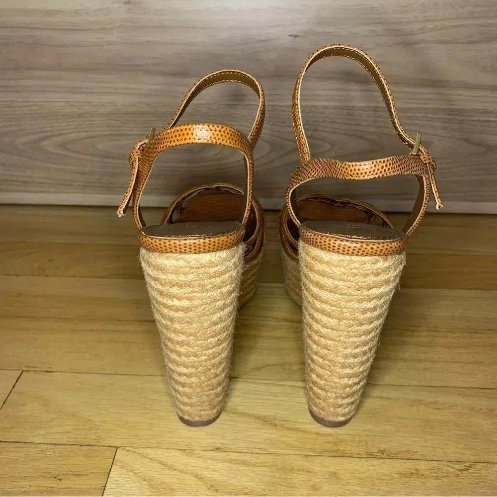 Reiss Elle Leather Raffia Platform Wedge Heels - Size 39 - Image 5