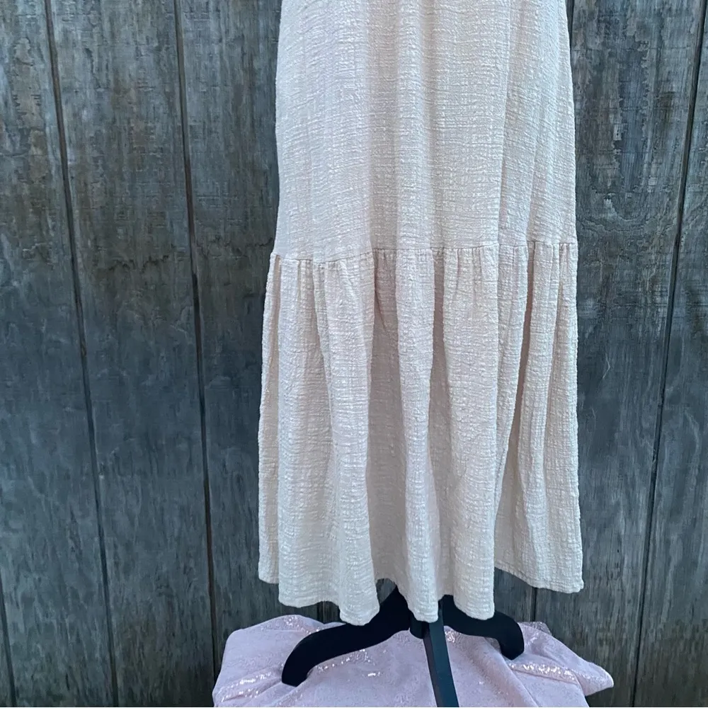 Like New HYFVE Shabby Chic Cotton Dress Size Small Maxi Oatmeal Color Cut Out TB - Image 6