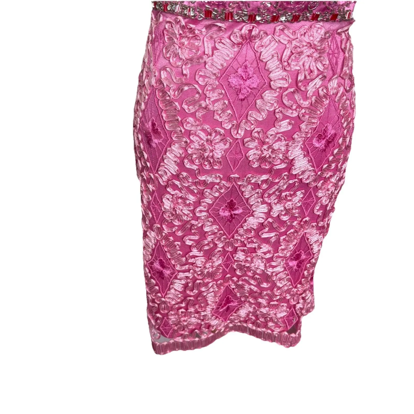 Sue Wong Nocturne Pink Silver Beaded  Applique Flowers Size 4 Evening Night - Image 3