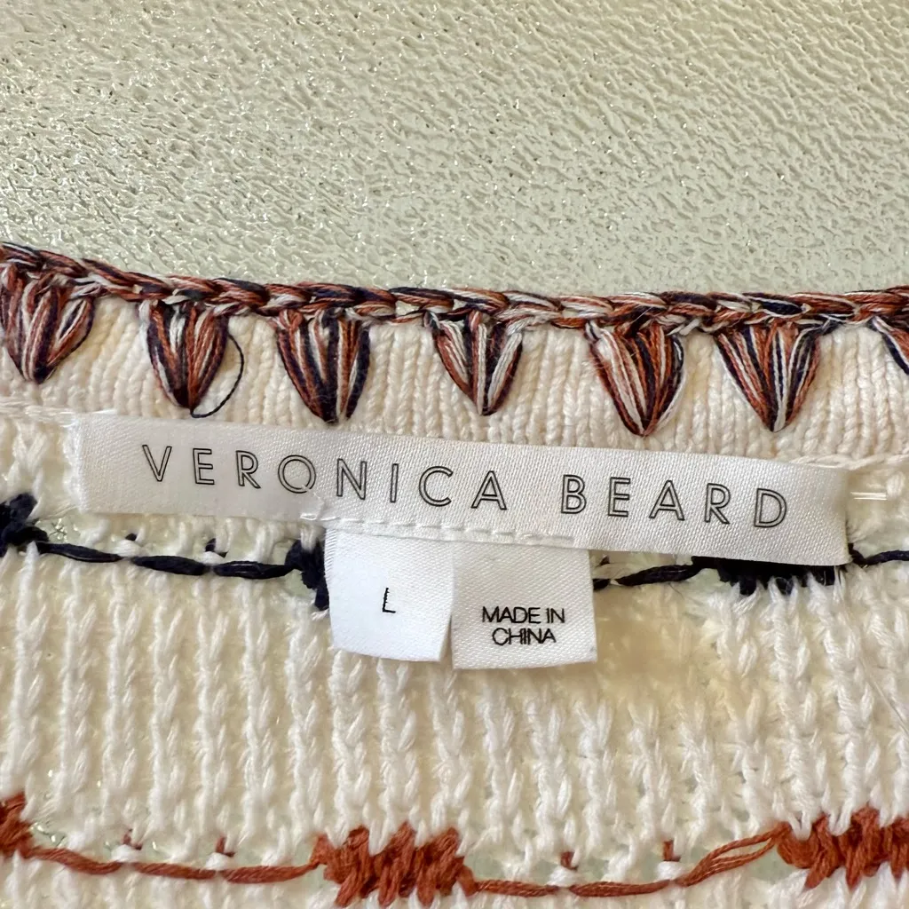 VERONICA BEARD Ceriani Knit Jacket Off White Multi Sz L - Image 7