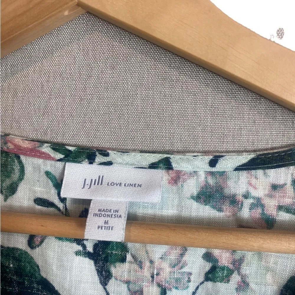 J. Jill Love Linen Light Sea Glass Vintage Hydrangea Sleeveless Dress White Size M - Image 4