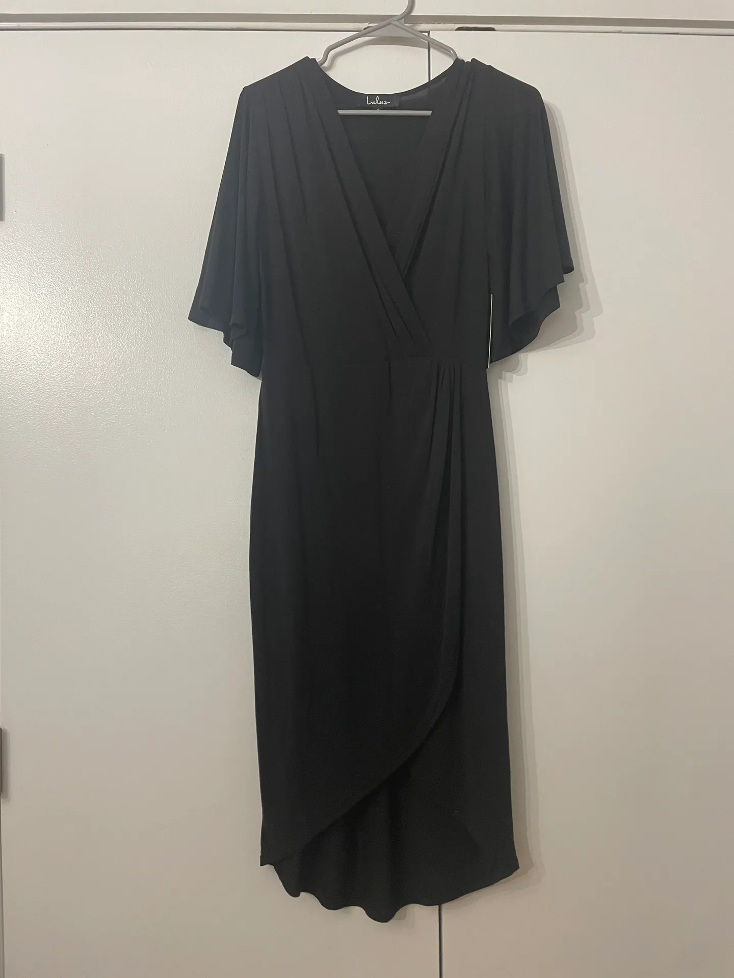 Dulcet Washed Black Surplice Midi Dress - Image 3