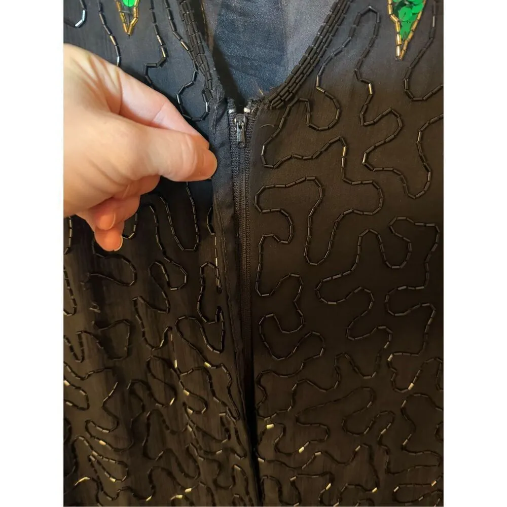 Vintage Stenay Mardi Gras 100% Silk Rainbow Sequins Shoulder Pads Party Dress Sz Black Size 12 - Image 12