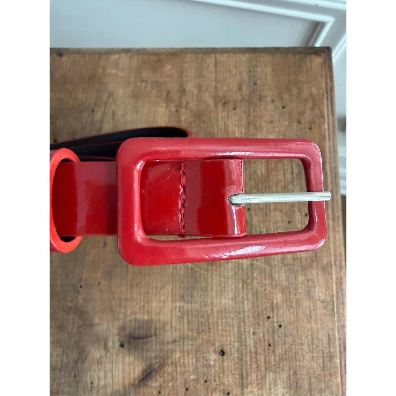 Vintage Red Patent Leather Belt 35 - Image 2