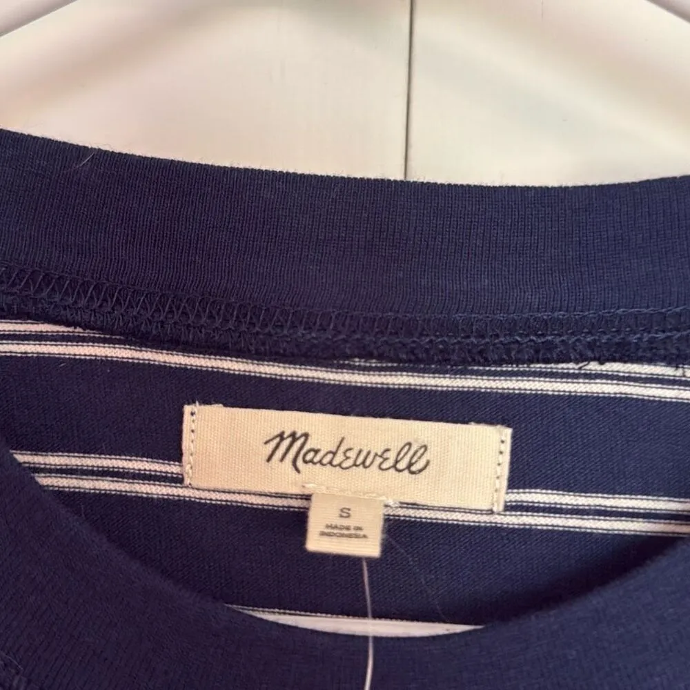 Madewell NWT blue striped crewneck cotton shirt dress small - Image 5