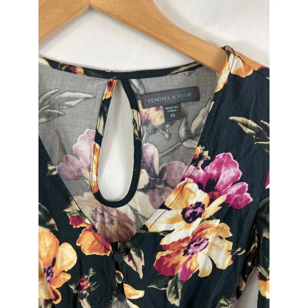 Kendall & Kylie Black Floral Cutout Bell Sleeve Dress XS - Image 3