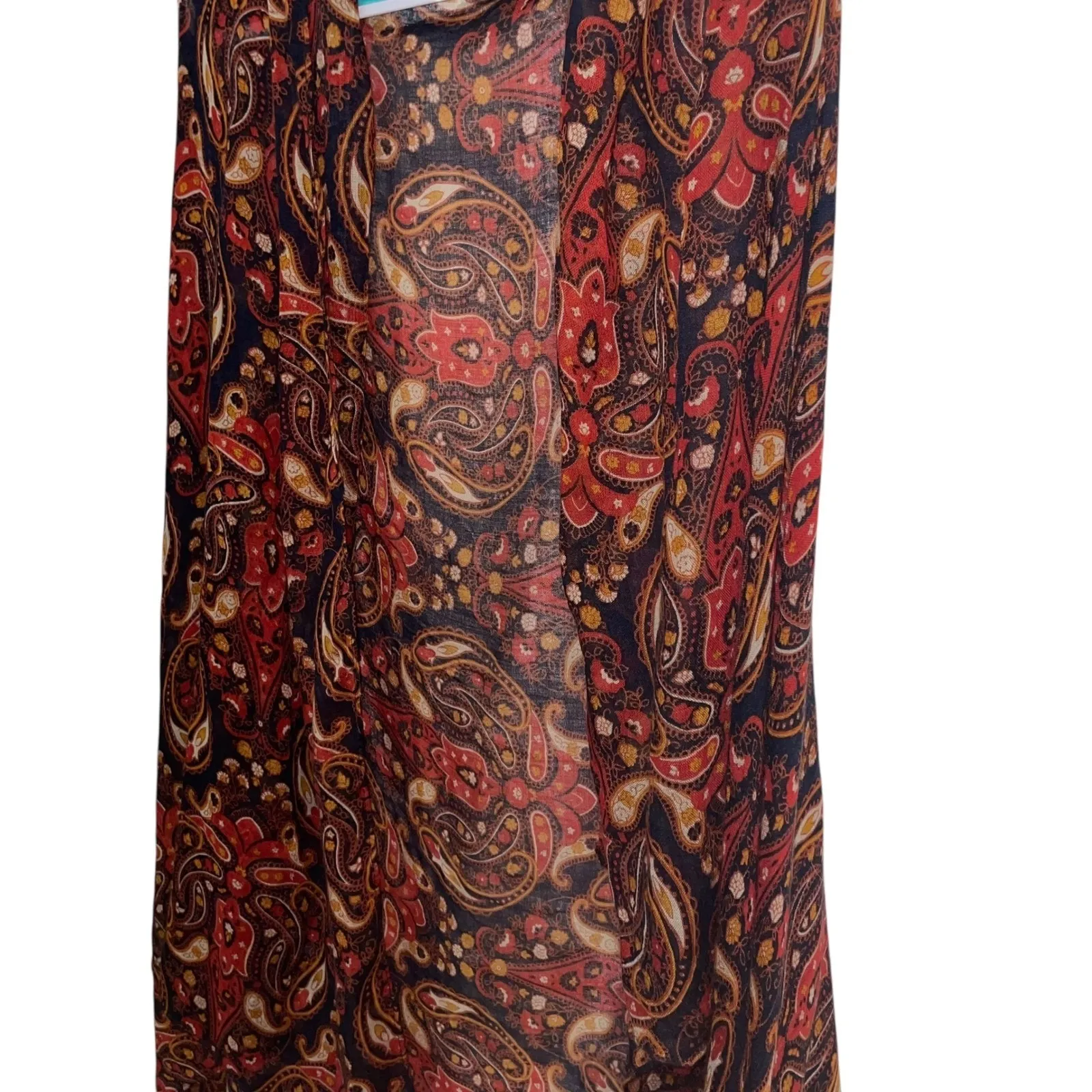 Paisley Print Open Front Shawl Duster Lightweight Cover Up Kimono Boho Red Size L - Image 4