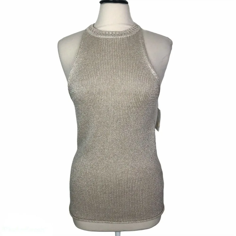 NEW Joie Beige Linen Blend Cam Knit Halter Neck Lightweight Tank Top Womens L - Image 2