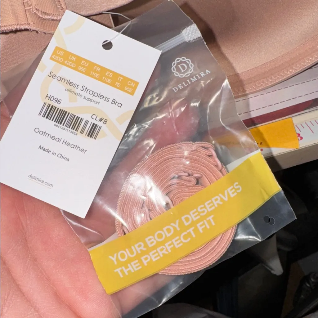 Delimira strapless bra seamless NEW 42DD oatmeal heather straps included Tan Size undefined - Image 3