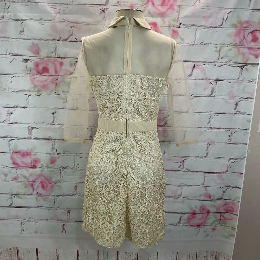 Little Mistress ASOS Women's Sheer Sleeves Laced Mini Formal Dress Cream Size 6 - Image 8