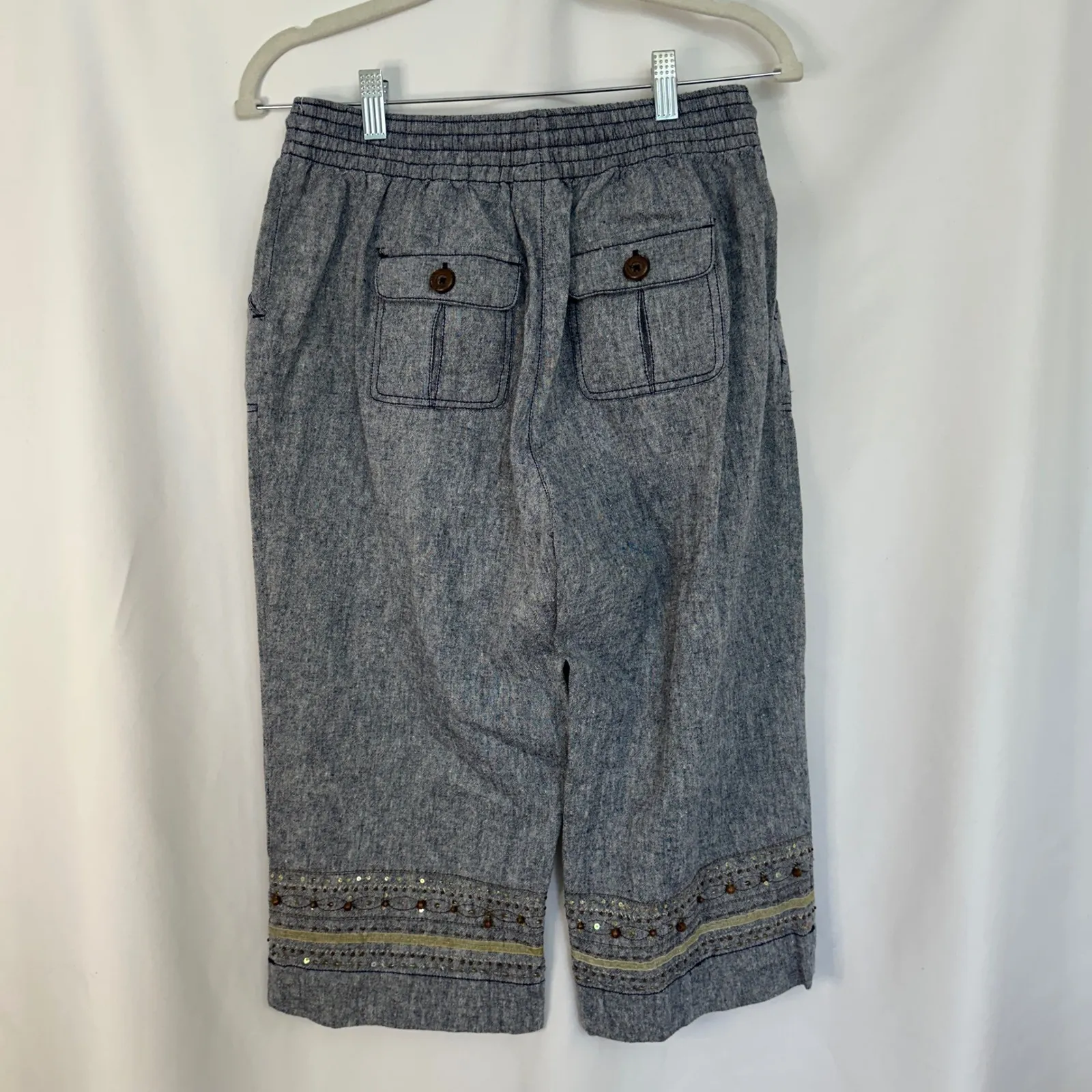 Coppagallo Linen Blend Outfit Set Embellished‎ Details Capris Medium Blouse Gray - Image 10