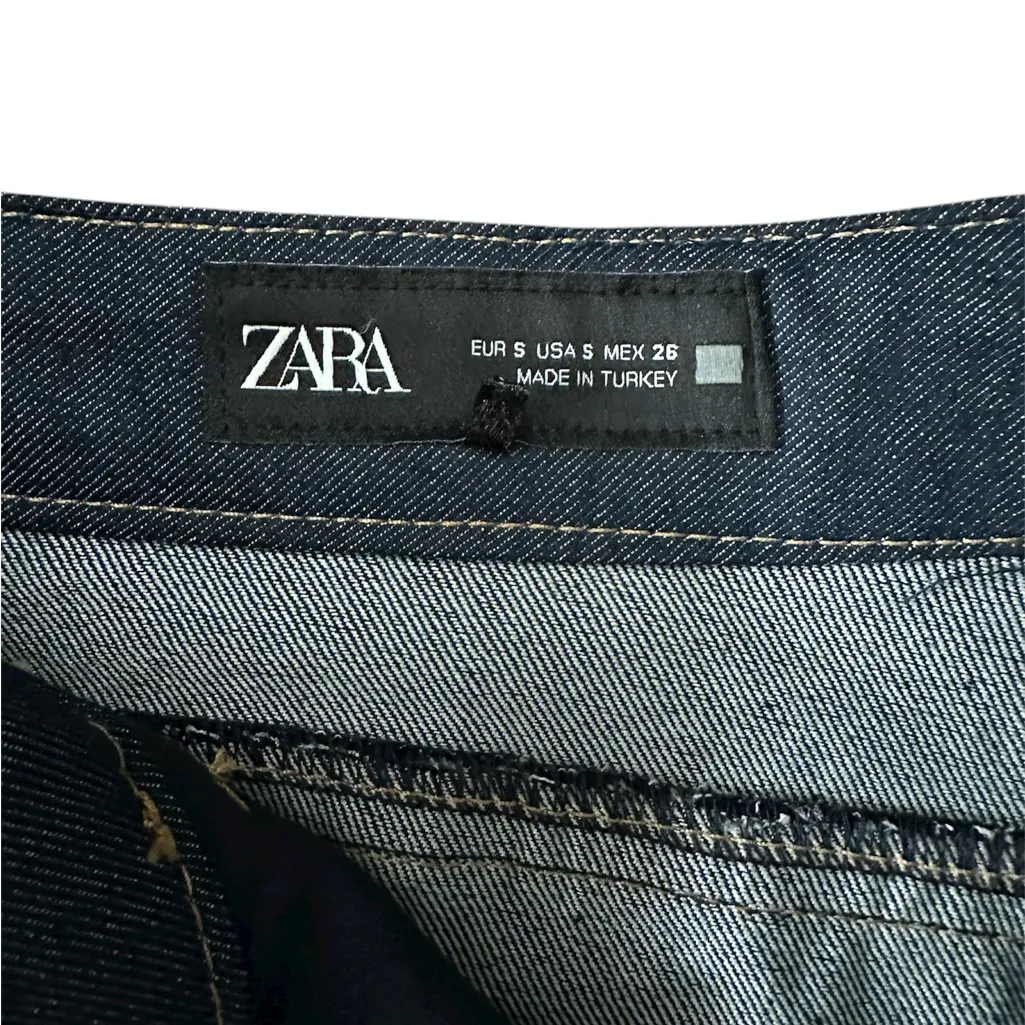 Zara High Rise Wide Leg Trouser Style Jeans Dark Wash Denim Size Small - Image 3