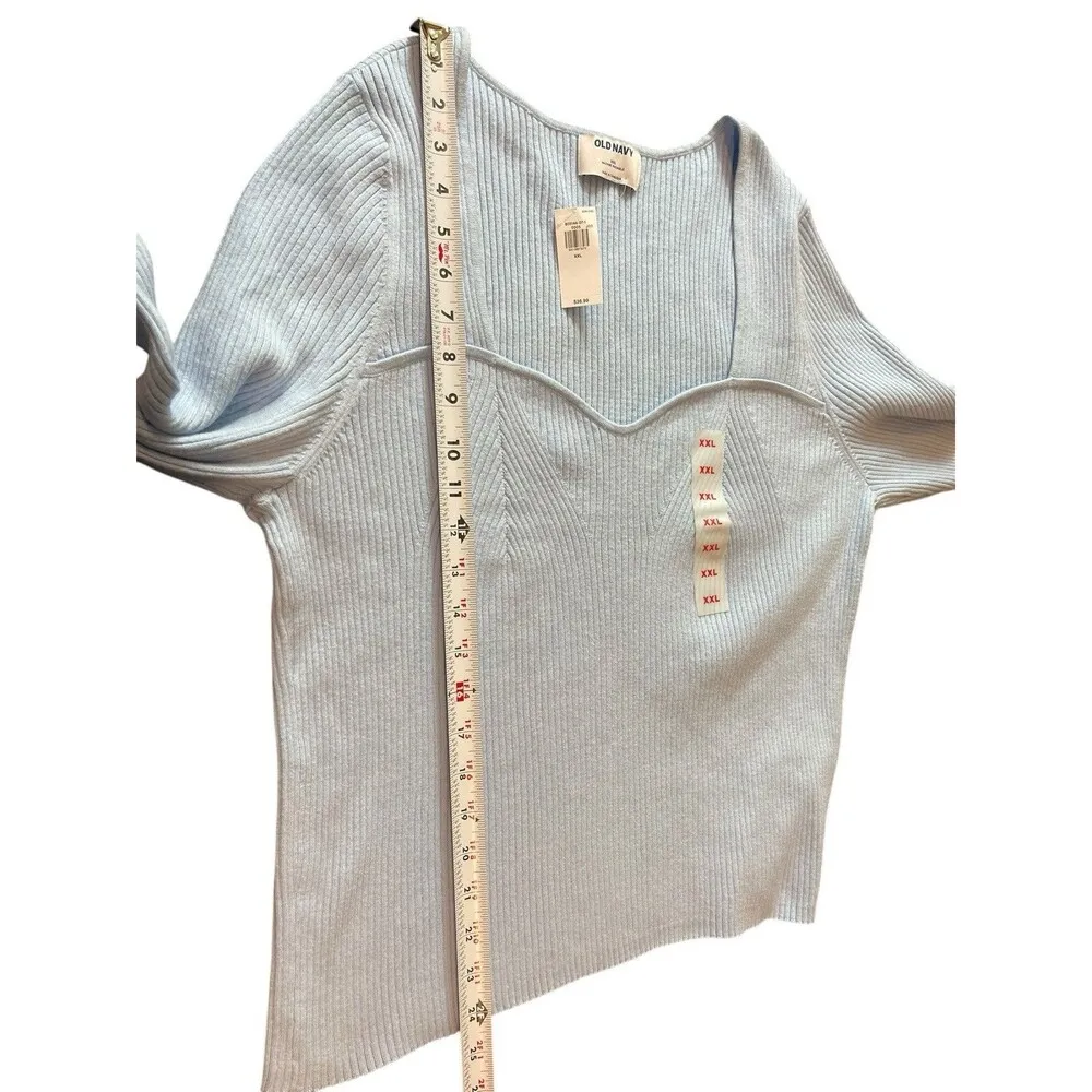 Old Navy Light Blue Ribbed Sweetheart Neckline Long Sleeve Sweater XXL NWT - Image 9