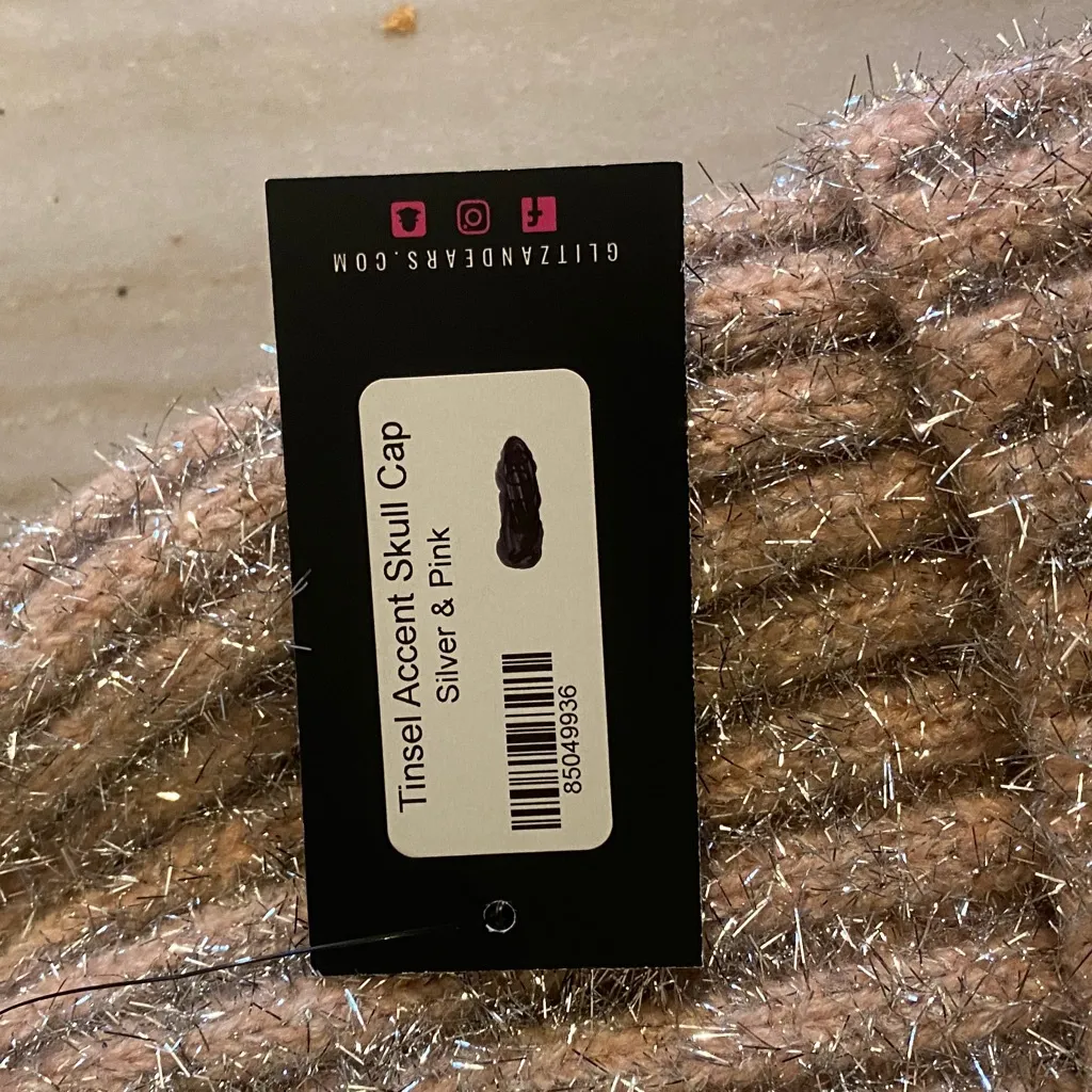 Sparkling Silver and Pink Beanie - Image 2