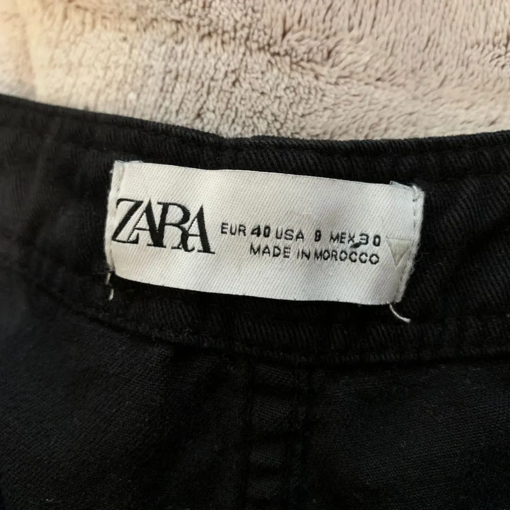 Zara Womens 8 Cargo Pants Black Wide Leg Utility Workwear Jeans Trouser Straight - Image 5