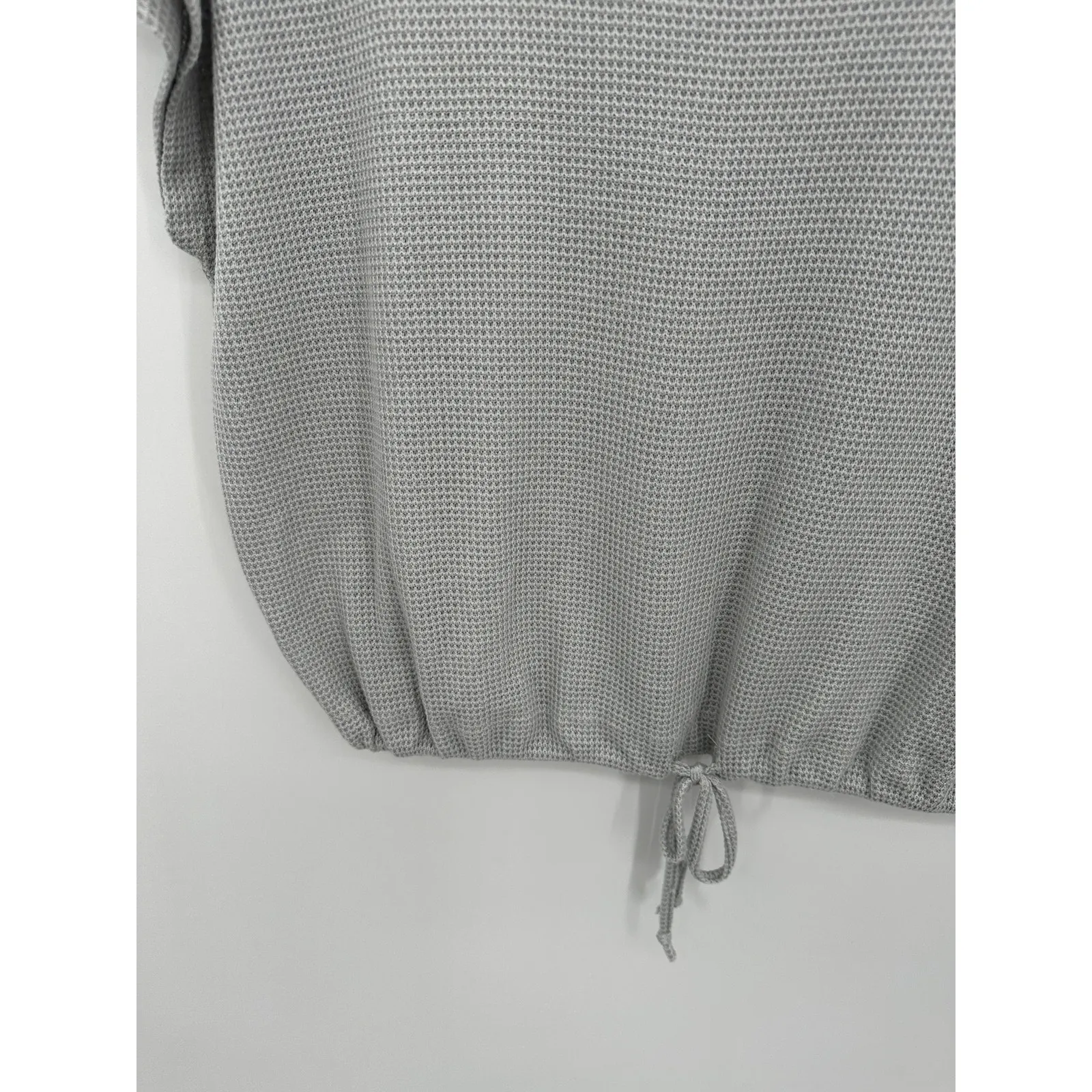 Dex Light Grey Short Sleeve Thermal Tie Front Drawstring Top Women's Size Small Gray - Image 4