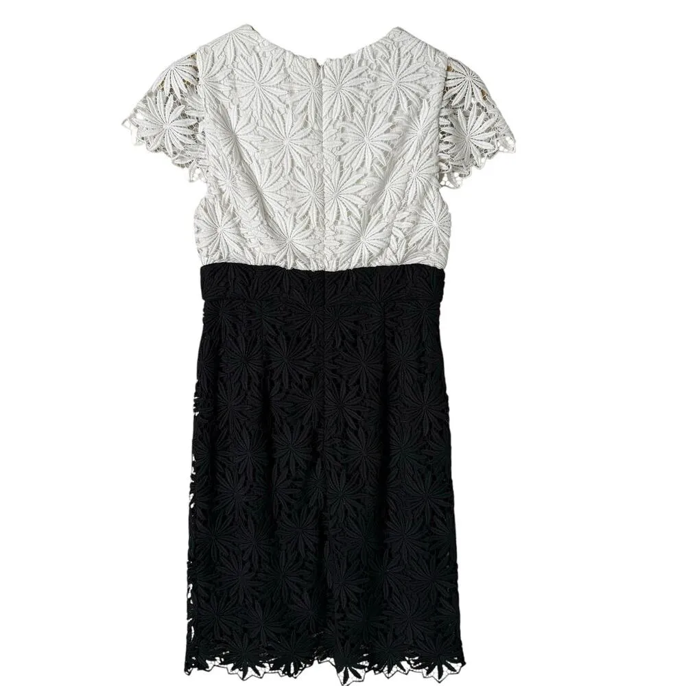 Shoshanna Floral Lace Sheath Cocktail Dress Short Sleeves Black and White,‎ Sz 6 - Image 6