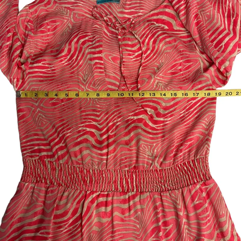 Alice + Olivia Women's Zebra Print Blouse Silk Blend Smocked Top Size‎ M Pink - Image 8