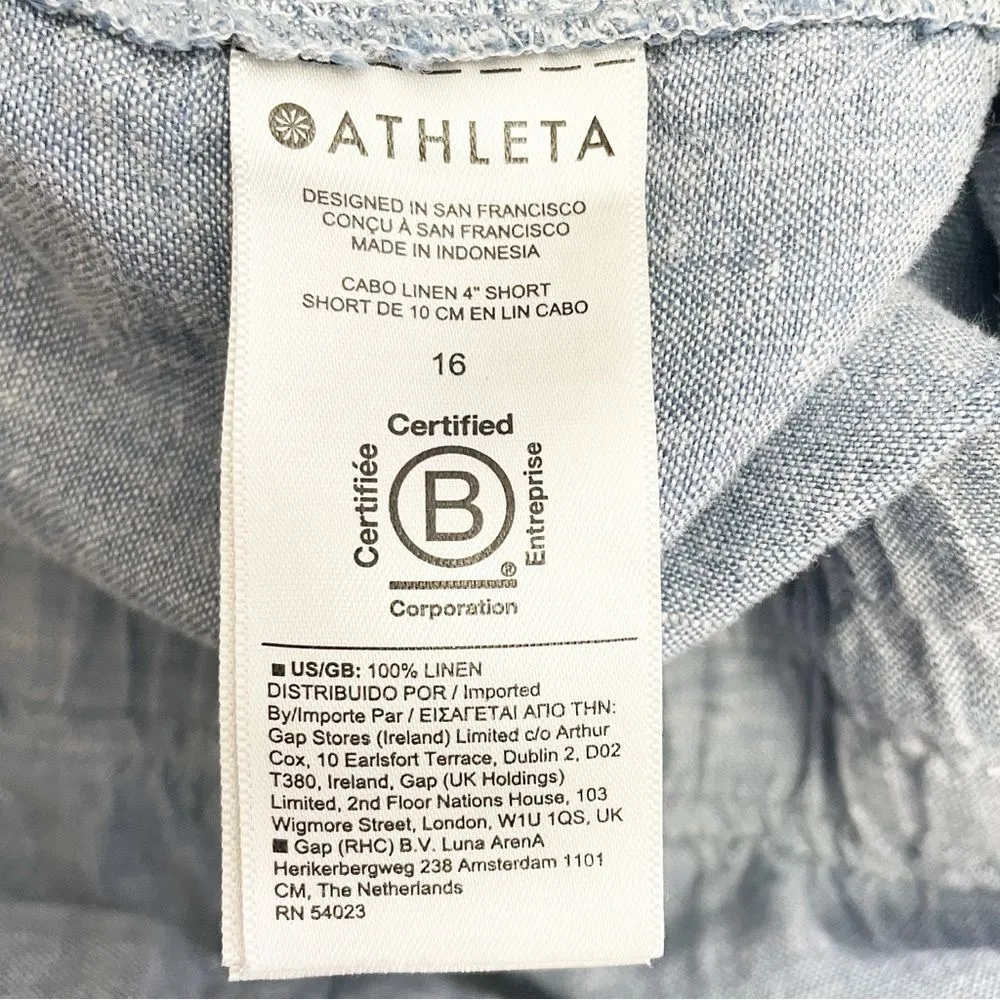 Athleta Cabo Linen Pull On Utility Shorts Women’s Size 16 Chambray Blue Summer - Image 4