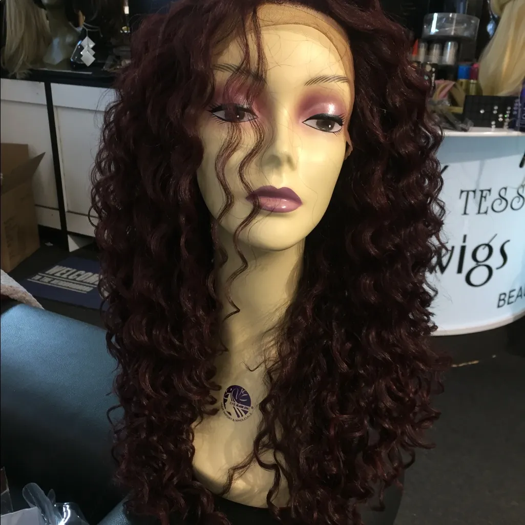 Red Wine Wig Long Curly Lacefront Wig - Image 7
