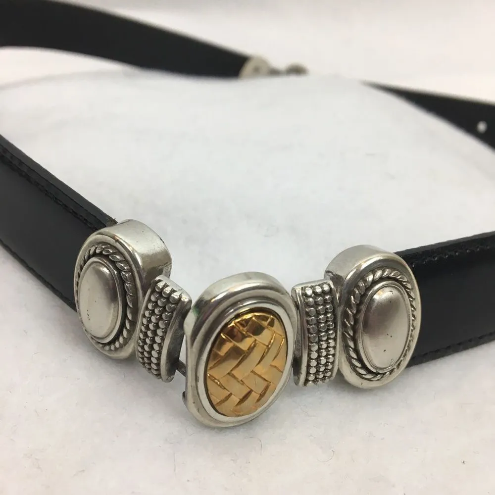 Brighton Black Leather Metallic Concho Trim Belt M - Image 4