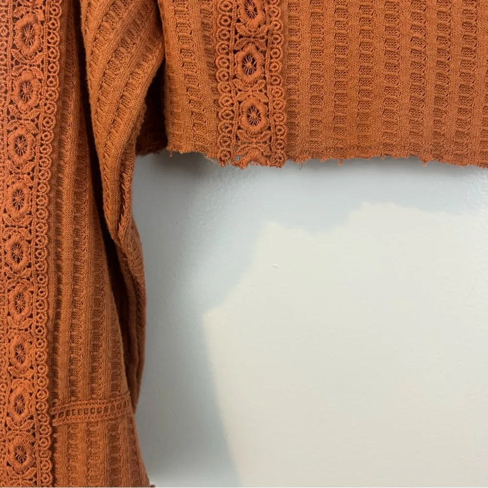 Free People Cropped Thermal Waffle Lace Orange/Brown Long Sleeve Top Size XS - Image 7