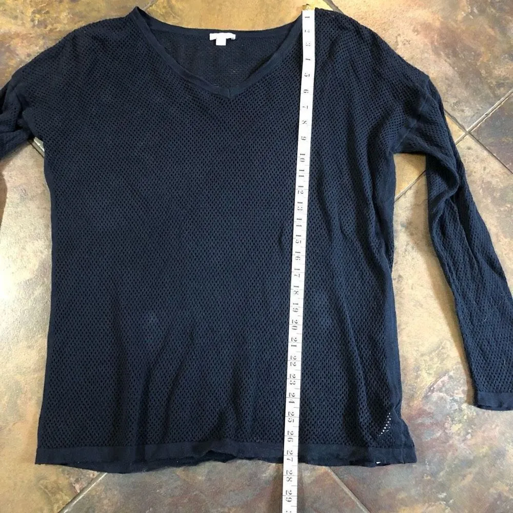 Gap Women’s Classic Mesh Navy Long Sleeve V-neck Pullover  Size Large - Image 3