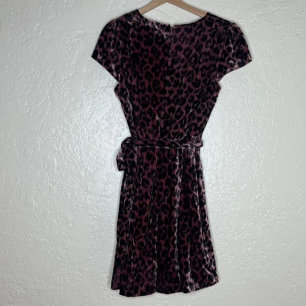 J. Crew Women's Velvet Surplice Cap Sleeve Tie Belt Waist Leopard Pink Dress 6 - Image 4