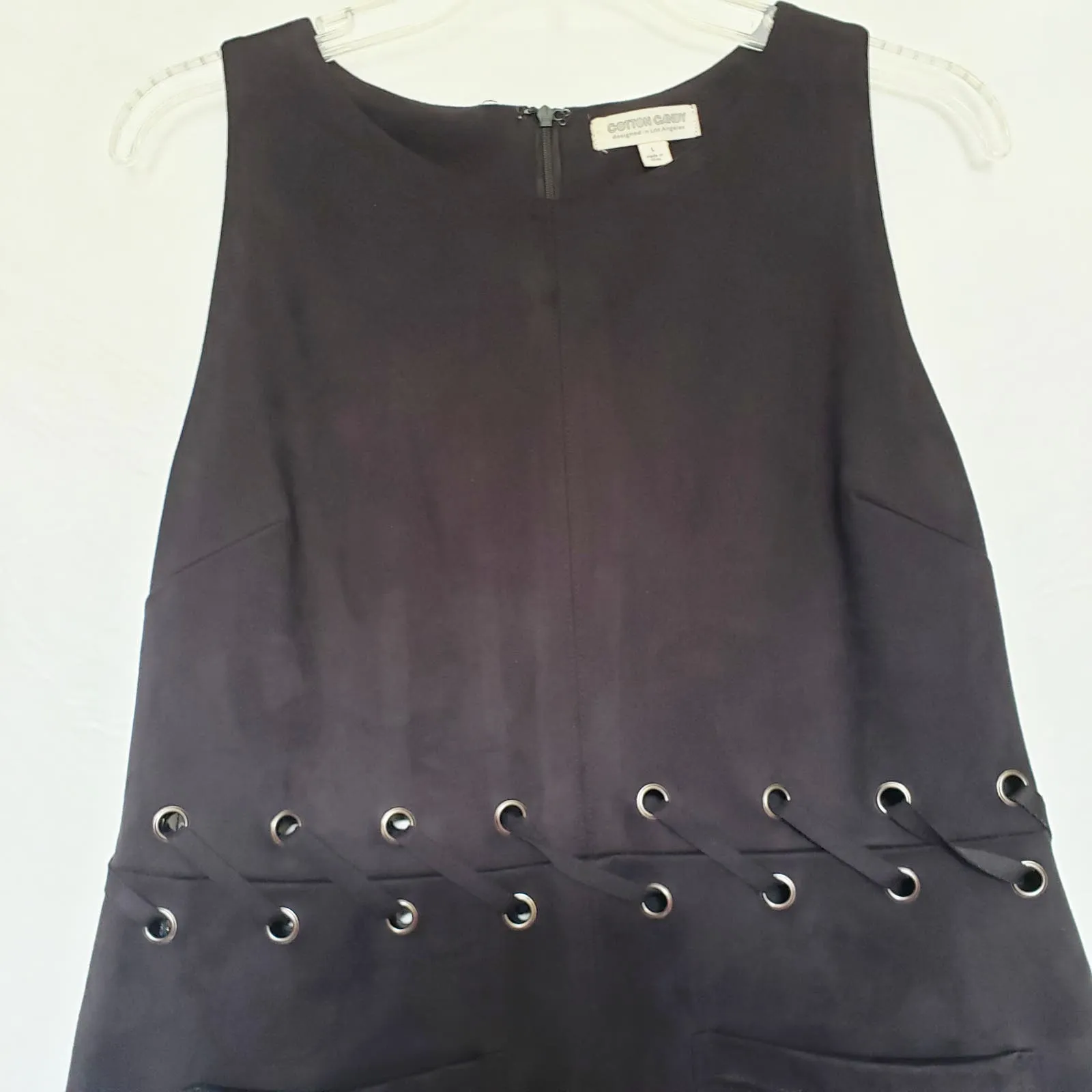 Cotton Candy Faux Suede Dress Sz L Y2K Grunge Festival Goth Grommet Academia Black Size L - Image 4
