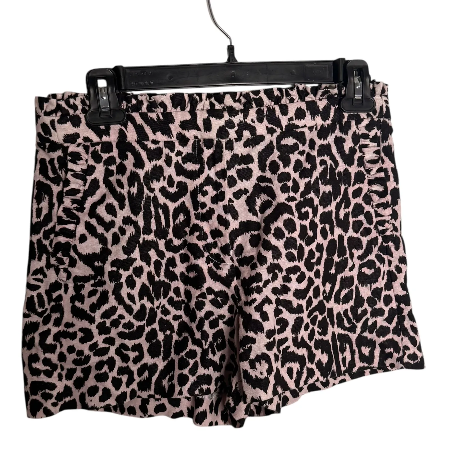 J.Crew Pink Leopard Print Ruffle Shorts Women Size 0 Animal Print Linen Cotton‎ - Image 5