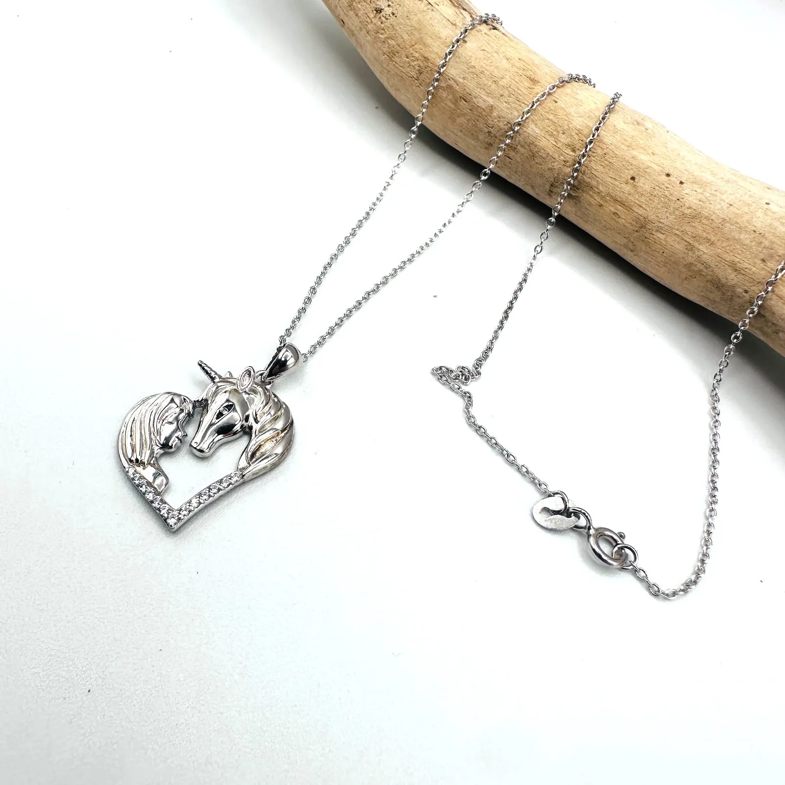 Horse With Girl & Heart CZ Sterling Silver Necklace - Image 6