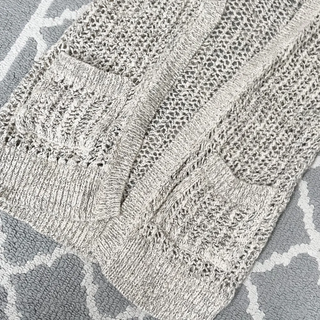 Free People marble tan crochet knit open cardigan quarter sleeve sweater - Image 4