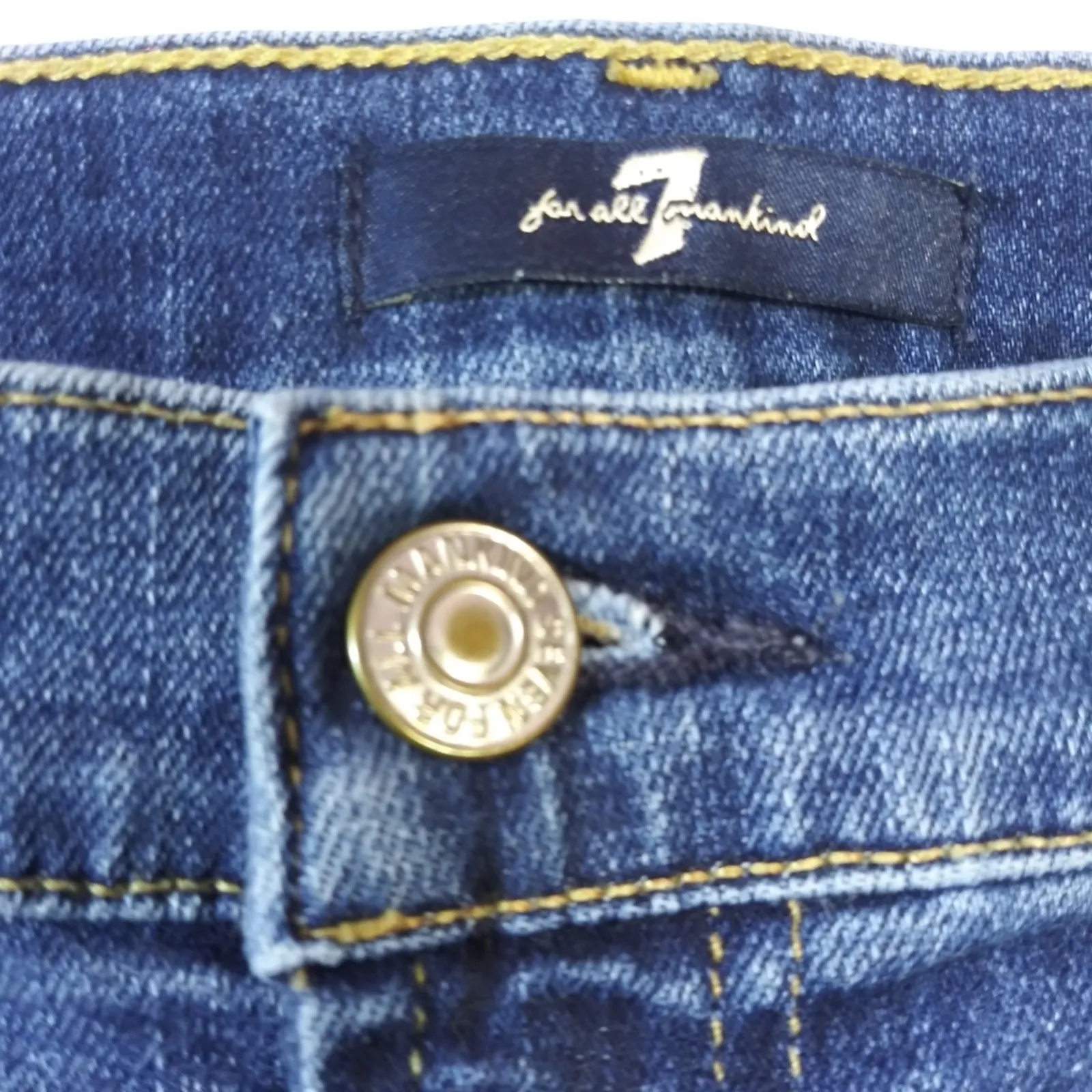 7 For All Mankind Blue Highwaist Slim Kick Jeans Raw Hem Size 30 - Image 6