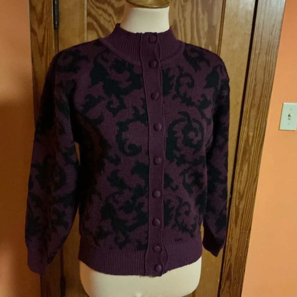 Vtg 80s Petite Illustrations geometric wool cardigan Size XS - Image 5